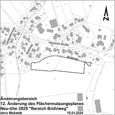Plan mit markiertem Änderungsbereich östlich des Stadtteils Gerlenhofen, südlich des Brühlweges