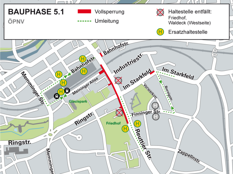 Baustellenplan Reuttier Straße ÖPNV / Bauphase 5.1