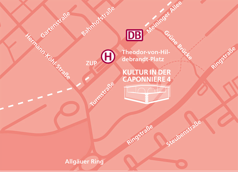 Lageplan Caponniere 4 am Theodor-von-Hildebrandt-Platz gegenüber dem Bahnhof in Neu-Ulm