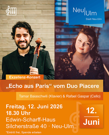 Plakat Exzellenz-Konzert "Echo aus Paris" am 12. Juni im Edwin-Scharff-Haus