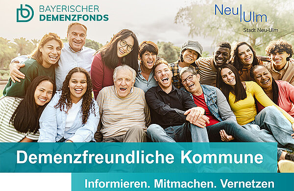 Banner "Demenzfreundliche Kommune" mit einem Foto mit jungen und älteren Menschen