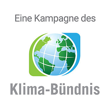 Logo mit dem Text "Eine Kampagne des Klima-Bündnis" und Grafik der Weltkugel