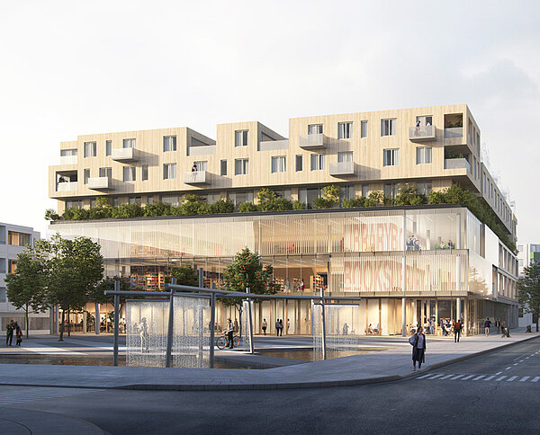 Visualisierung des Heiner-Metzger-Platzes mit dem geplanten neuen Gebäude