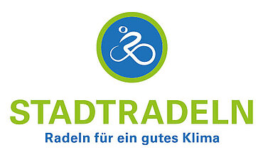 STADTRADELN-Logo mit schematischer Darstellung eines Fahrrades und dem Text "STADTRADELN - Radeln für ein gutes Klima"