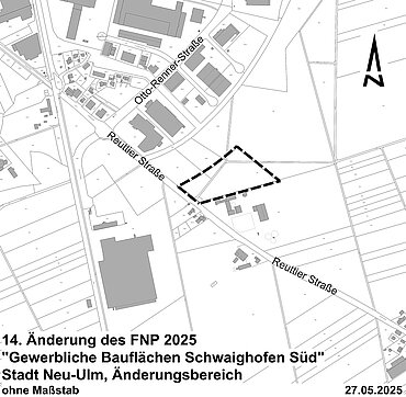 Änderungsbereich des Flächennutzungsplanes südlich der Otto-Renner-Straße und östlich der Reuttier Straße