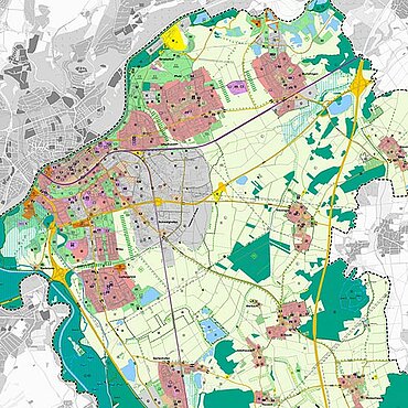 Flächennutzungsplan von Neu-Ulm mit verschiedenfarbigen Flächen