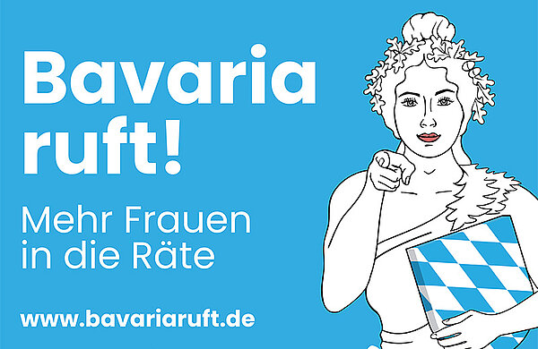 Blaues Plakat mit der Bavaria und dem Schriftzug Bavaria ruft