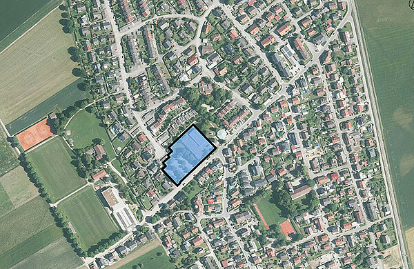 Luftbild mit Plangebiet der Alten Halle Gerlenhofen