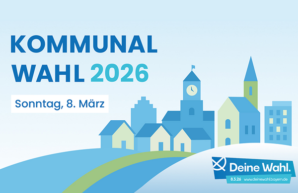 Banner mit Text: Kommunalwahl 2026 - Sonntag, 8. März