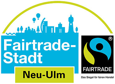 Logo Fairtrade-Stadt Neu-Ulm mit Neu-Ulmer Skyline