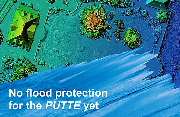 Banner mit Text "No flood protection for Putte yet"