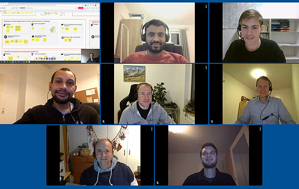 Screenshot eines Bildschirms während einer Videokonferenz mit den Teilnehmerinnen und Teilnehmern der Arbeitsgruppe.