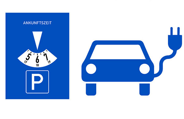 Auf öffentlich bewirtschafteten Parkflächen können Elektrofahrzeuge mit Parkscheibe bis zu 3 Stunden (je nach erlaubter Höchstparkdauer) kostenfrei parken.