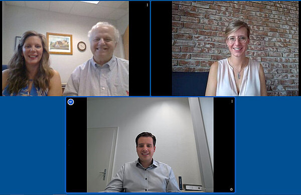 Screenshot von der Videokonferenz mit den teilnehmenden Vertreterinnen und Vertreter der Städte Neu-Ulm und New Ulm