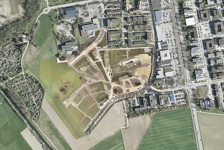 Luftbild von Ludwigsfeld mit dem Bereich des künftigen Neubaugebietes