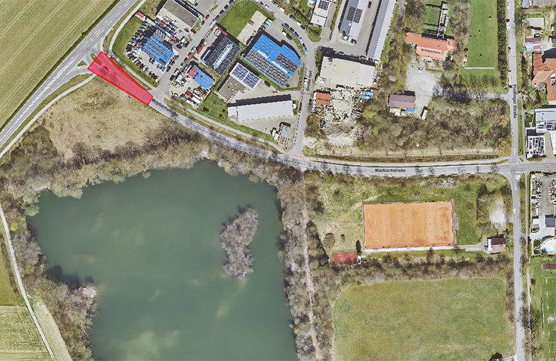 Luftbild der Maybachstraße mit Sperrung