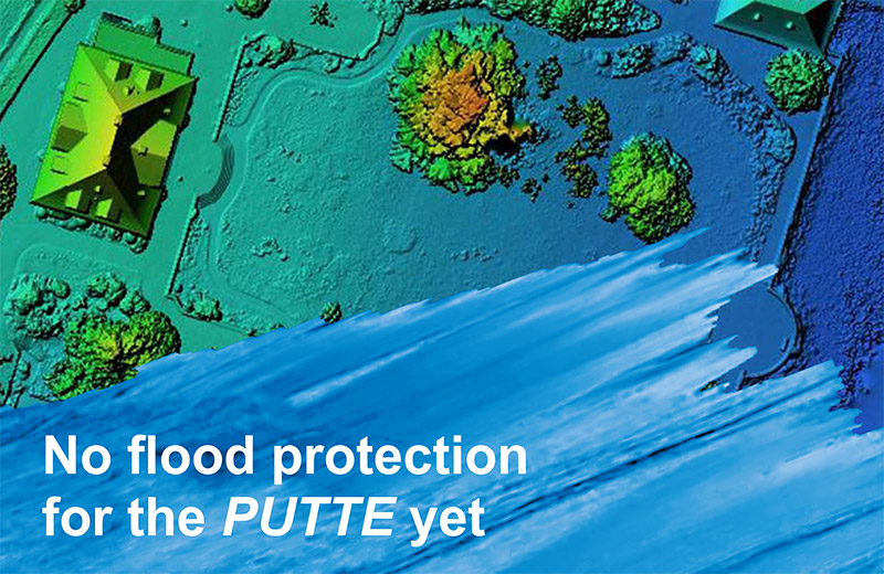 Banner mit Text "No flood protection for Putte yet"