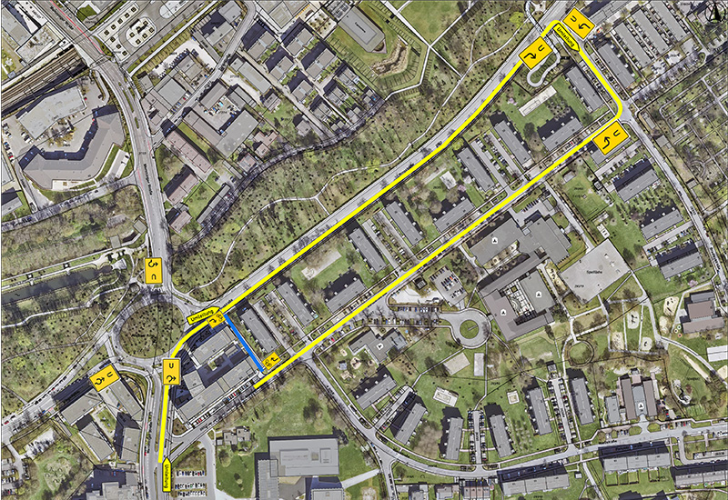 Luftbild mit eingezeichneter Umleitung über die Ringstraße und Bradleystraße
