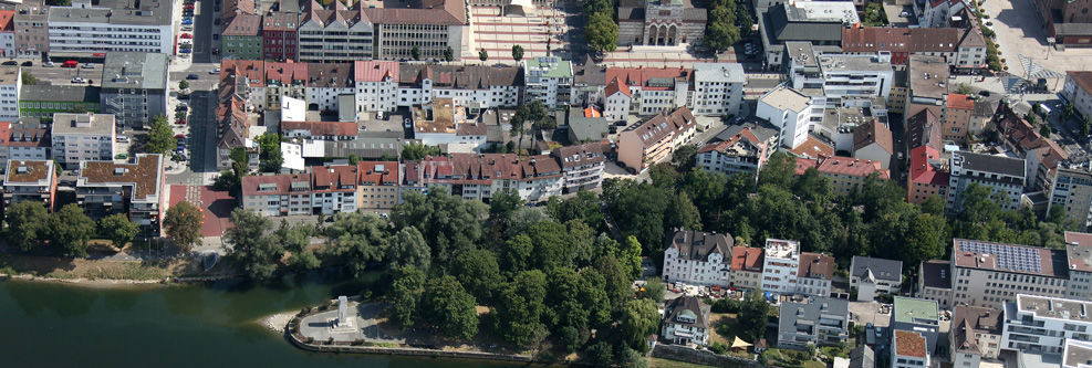 Luftbild von der Neu-Ulmer Insel und nördlichen Innenstadt
