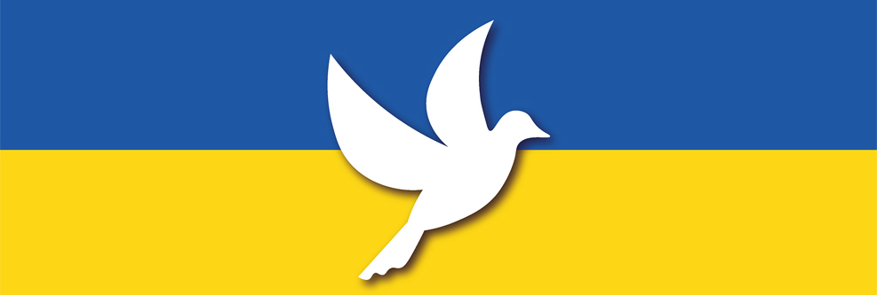Ukraine-Flagge mit weißer Taube